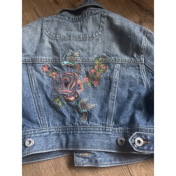 MISS ME EMBROIDERY FLORAL SEXY CROP DESIGN CUTE COACHELLA DENIM JACKET M - Picture 8 of 8